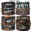 Wholesale Cross-border New European and American Wood Beads Beaded Multi-layer Vintage Flower Peacock Feather Heart-shaped Hand-woven 24-piece Bracelet