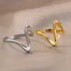 PVD Coated Real Gold Plated 18K Gold Waves 304 Stainless Steel Hip-Hop Modern Style Waterproof Non Tarnish Open Rings