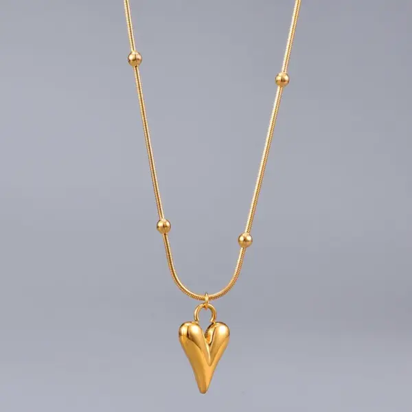 oly-bcd4fe6f2a53ff50acc15b673f730f8f Wholesale PVD Coated Real Gold Plated 18K Gold Heart 304 Stainless Steel Titanium Steel Waterproof Non Tarnish 304 Stainless Steel Titanium Steel Necklace