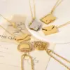 Wholesale 304 Stainless Steel Book Envelope Heart Shape PVD Coated Rhinestones 18K Gold Plated 18K Real Gold Plated Real Gold Plated IG Style Simple Style Artistic Waterproof Non Tarnish Plating Hollow Out Cable Chain Gold Silver Pendant Necklace