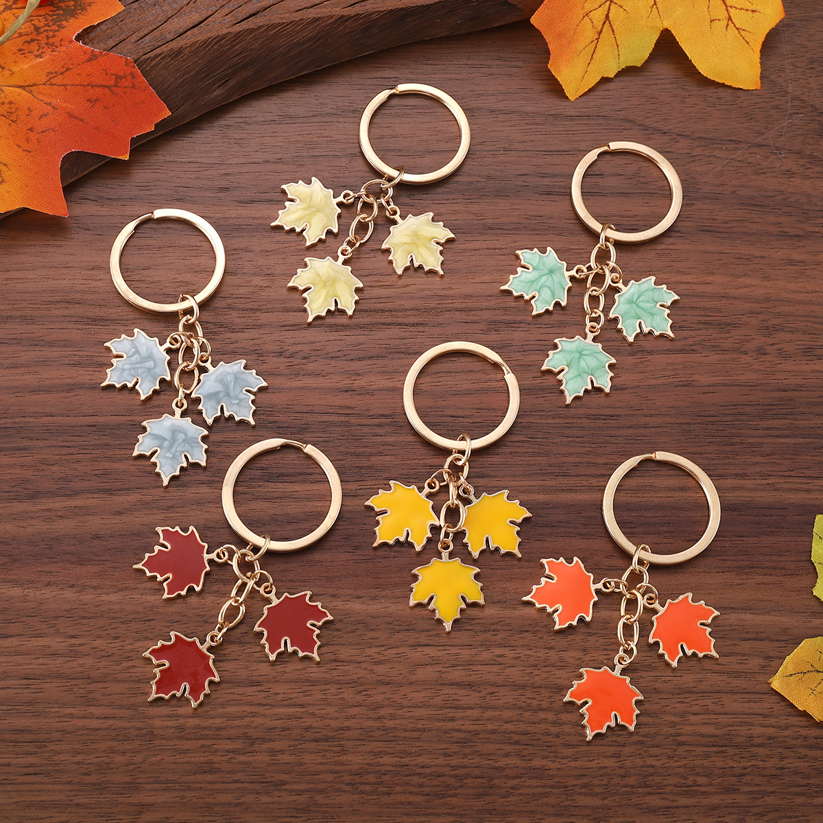 Wholesale Fall Thanksgiving Colorful Maple Leaf Oil oplet Keychain