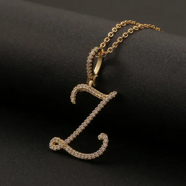 Wholesale Jewelry Zircon 26 English Letter Pendant Copper Necklace Nihaojewelry