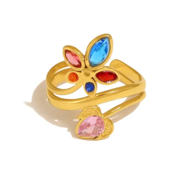 Wholesale PVD Coated 18K Gold Real Gold Plated Geometric 304 Stainless Steel Vacation French Style IG Style Waterproof Non Tarnish Open Rings