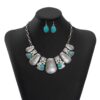 Wholesale Cross-Border Hot Selling Bohemian Retro Fashion Exquisite Exaggerated Turquoise Pearl Colored Diamond Necklace Jewelry Set