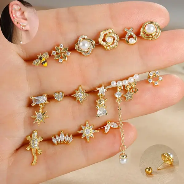 Wholesale 1 Piece Elegant Classic Style Geometric Bee Plating 304 Stainless Steel Artificial Pearls Zircon Drop Earrings Ear Studs