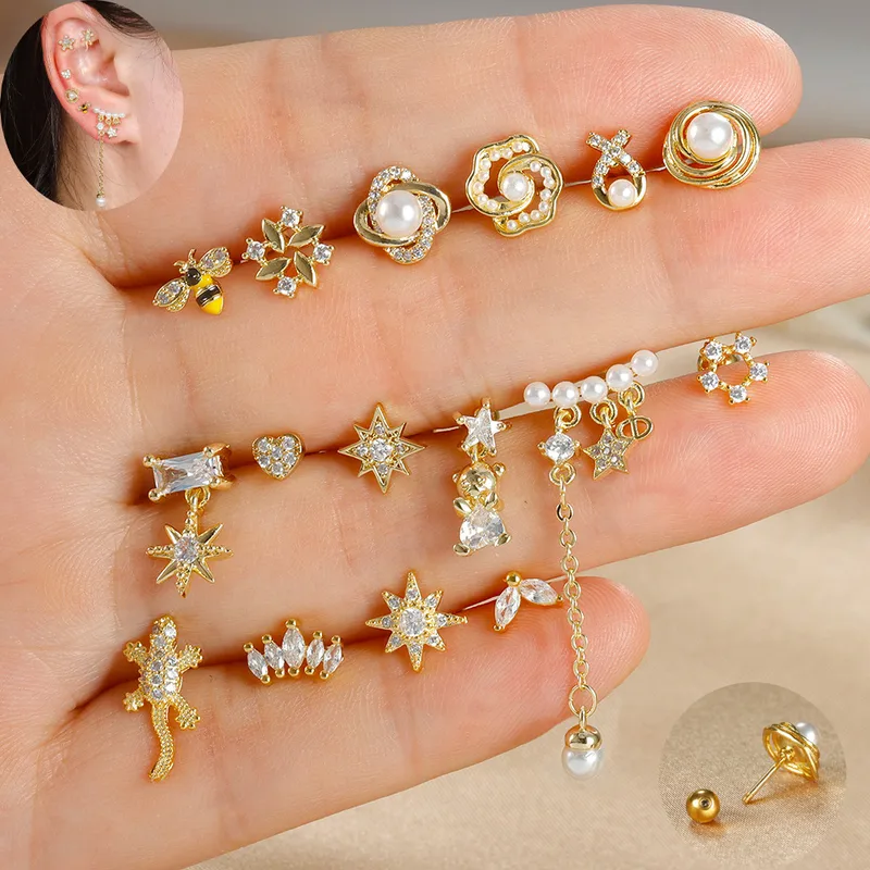 Wholesale 1 Piece Elegant Classic Style Geometric Bee Plating 304 Stainless Steel Artificial Pearls Zircon Drop Earrings Ear Studs