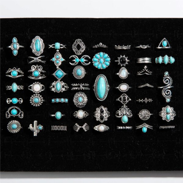 oly-bcf837e39814ed630461947a5a68031d Wholesale Ethnic Style Turquoise Cactus Flower Ring Retro Geometric Lace Mixed Batch Set Pattern Random