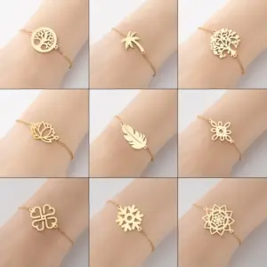 Wholesale PVD Coated 18K Gold Real Gold Plated Tree Coconut Tree 201 Stainless Steel Simple Style Waterproof Non Tarnish 201 Stainless Steel Bracelets