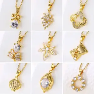 Wholesale Water Plating Vacuum Plating Real Gold Plated 18K Gold Four Leaf Clover Candy Fish 304 Stainless Steel Copper Retro Waterproof Non Tarnish Stainless Steel Pendant Necklace