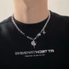 Wholesale Titanium steel necklace black gem Awn star European and American hip hop Street necklace boys niche design high-grade clavicle chain