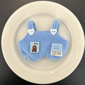Blue heart buckle faux fur overalls