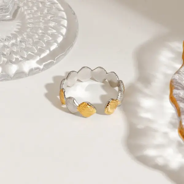 Wholesale 304 Stainless Steel Shell PVD Coated 18K Real Gold Plated Real Gold Plated Vintage Style Simple Style Commute Waterproof Non Tarnish Open Rings Rings