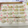 Wholesale Jewelry Vacation Modern Style Heart Shape Flower Bow Knot Copper Acrylic Pearl Zircon 18K Gold Plated Polishing Inlay Rings