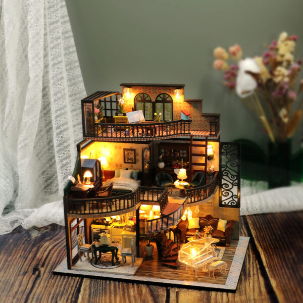Wholesale diy wooden assembly cabin three-story loft apartment Doll Accessories