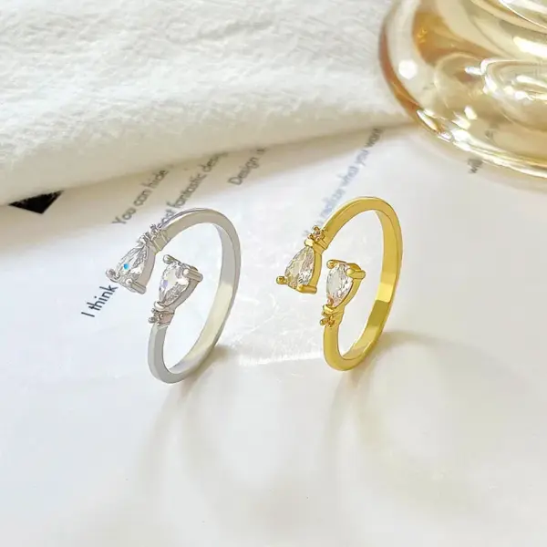 Wholesale Fashion Geometric Bow Knot Copper Rings Inlay Zircon Copper Rings