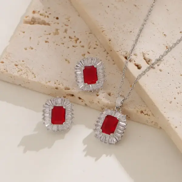 Wholesale Retro Geometric Copper Inlay Zircon Gold Plated Earrings Necklace