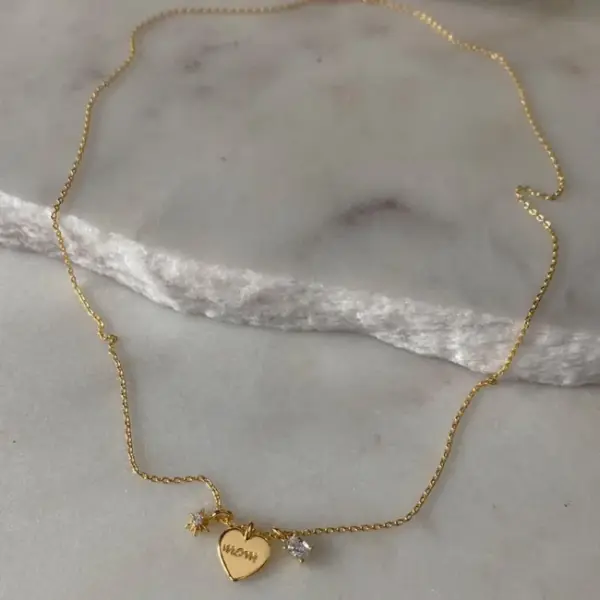 Wholesale 201 Stainless Steel Copper Letter Heart Shape Water Plating Vacuum Plating Zircon 18K Gold Plated Simple Style Inlay Cable Chain Gold Pendant Necklace