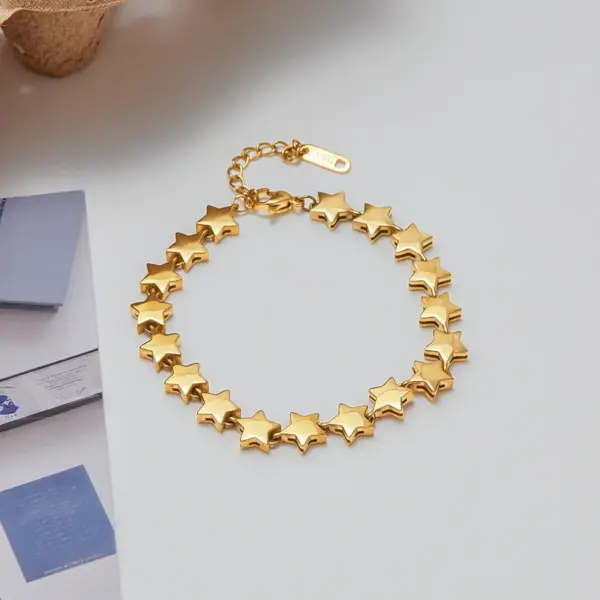 Wholesale 304 Stainless Steel Star PVD Coated Real Gold Plated Classic Style Waterproof Non Tarnish Tennis Chain Safety Clasp Closure Bracelets