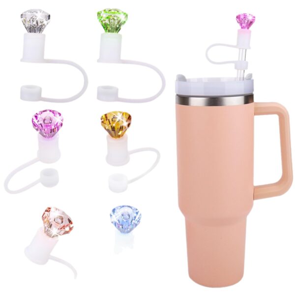 Wholesale Diamond-straw sleeve large cartoon cute dust cap plug doll silicone straw sleeve 8mm 10mm