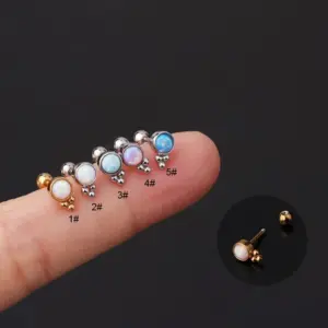 Ear Cartilage Rings & Studs Fashion Geometric 316L Stainless Steel Inlaid Gemstone