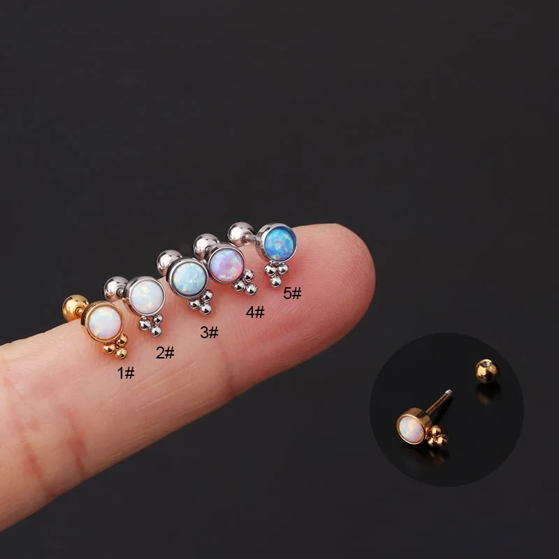Wholesale Ear Cartilage Rings & Studs Fashion Geometric 316L Stainless Steel Inlaid Gemstone