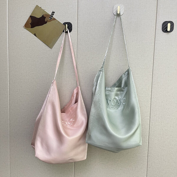 Wholesale South Korea New Silk Double-Sided Tote Bag Women's 2024 Niche Design Shoulder Bag Ins Casual Commuter Bucket Bag