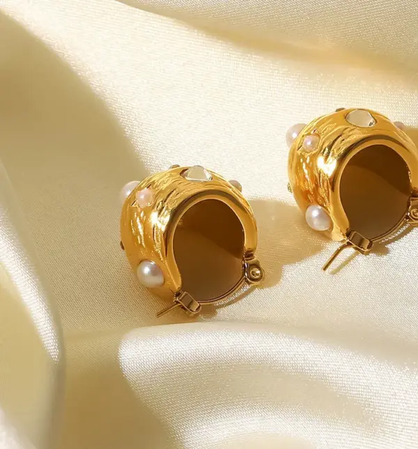 304 Stainless Steel Geometric PVD Coated Artificial Rhinestones Artificial Pearls 18K Gold Plated 18K Gold Fashion Waterproof Non Tarnish Plating Gold Earrings