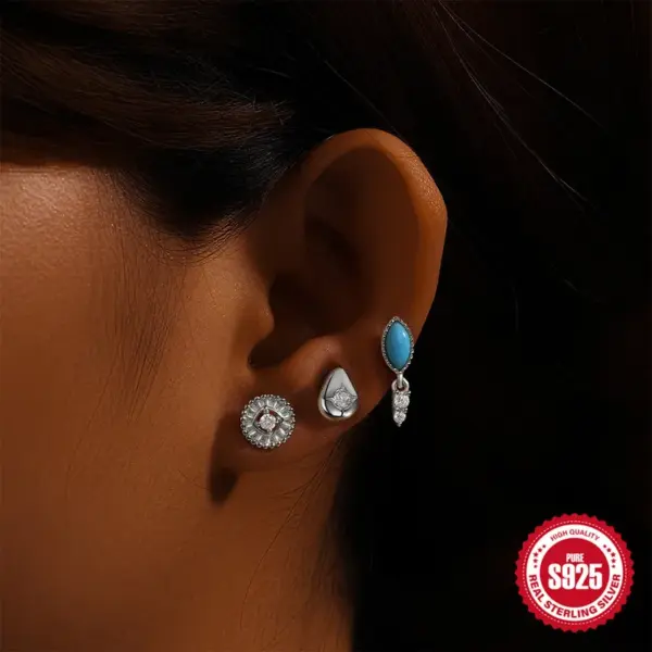 1 Piece Ear Cartilage Rings & Studs Vintage Style Geometric Solid Color 925 Sterling Silver Plating