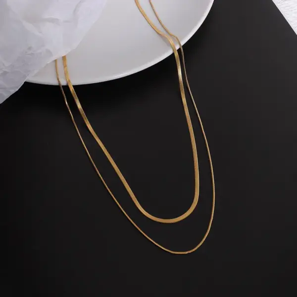 Wholesale Retro Style Double Layer Snake Bone Chain Necklace Titanium Steel Jewelry