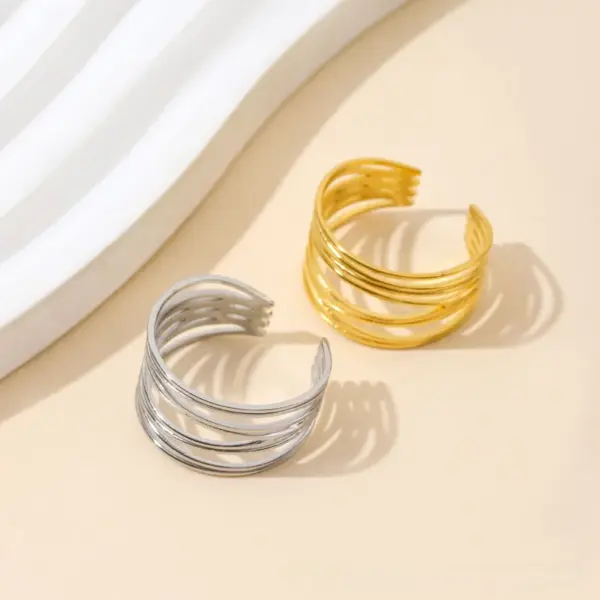 Wholesale Fashionable Titanium Steel Open Ring For Women Geometric Pattern Irregular Plasma Vacuum Furnace Gold Plated Bangle Jewelry