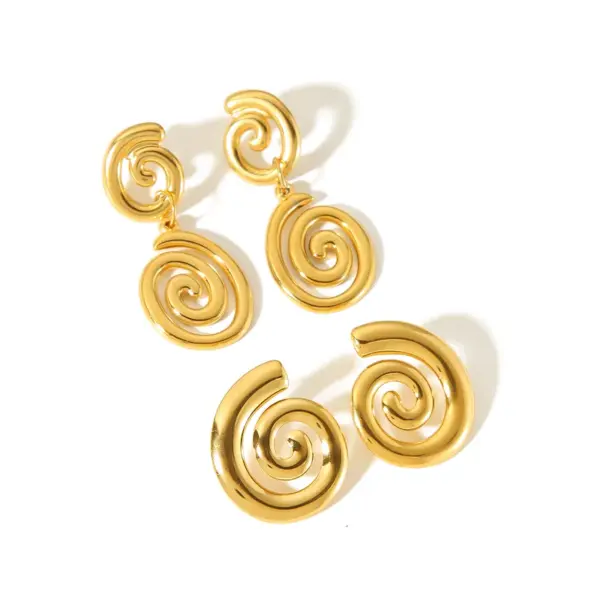 PVD Coated Real Gold Plated 18K Gold Spiral Stripe 304 Stainless Steel Simple Style Waterproof Non Tarnish Drop Earrings
