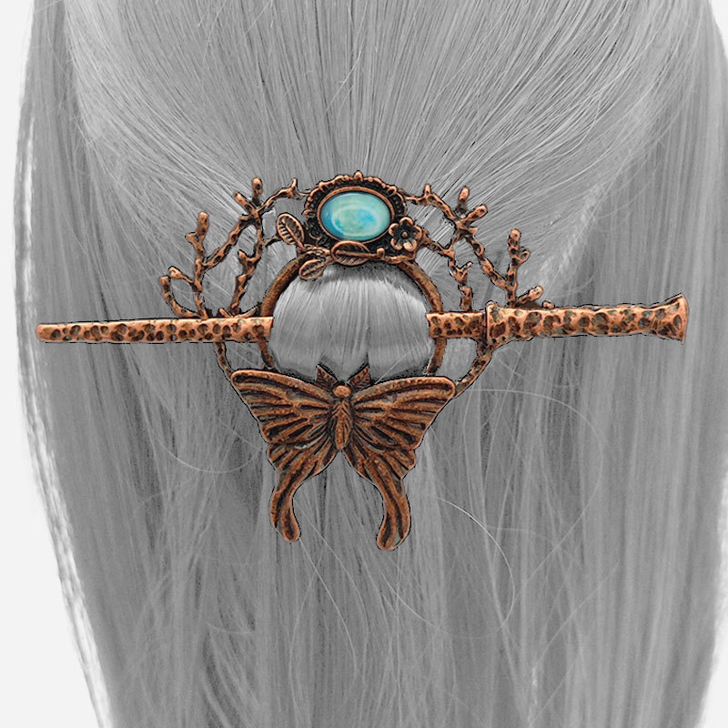 Wholesale Cross-border Hot Selling Retro Nordic Imitation Moon Stone Butterfly Hairpin Viking Hair Stick Irish Norwegian Style Hair Aessories