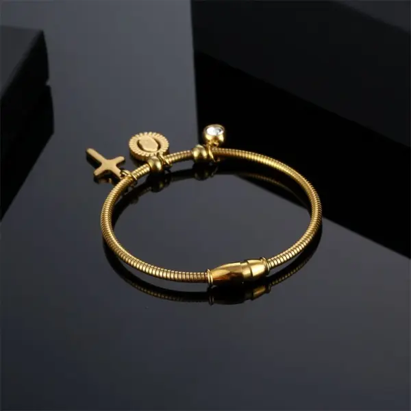 Wholesale 304 Stainless Steel Stainless Steel Cross PVD Coated 18K Real Gold Plated Luxurious Plating Gold Bangle