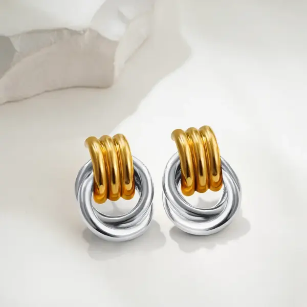 Wholesale 1 Pair Casual Classic Style Double Ring Copper Drop Earrings