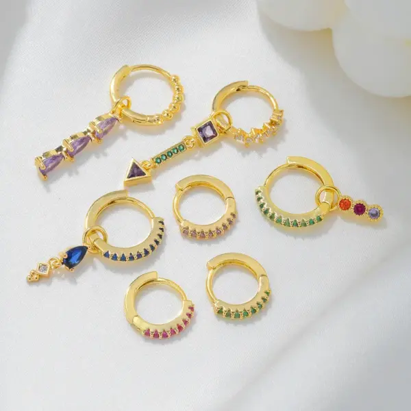 Wholesale 4 Pieces Cute Sweet Color Block Plating Inlay Brass Zircon 18K Gold Plated Drop Earrings