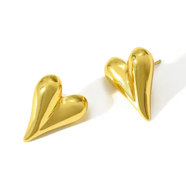 Wholesale Electroplating Golden Plated Irregular Square Heart Shape 304 Stainless Steel Casual Basic Modern Style Polishing Three-dimensional Earrings Ear Studs