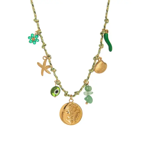 Wholesale Vacuum Plating 18K Gold Plated Starfish Heart Shape Butterfly 304 Stainless Steel Vintage Style Simple Style Chain Lobster Trigger Clasp Closure Multi Charms Necklace