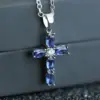 Wholesale Fashion Simple Copper Inlaid Blue Oval Zircon Cross Pendant Necklace