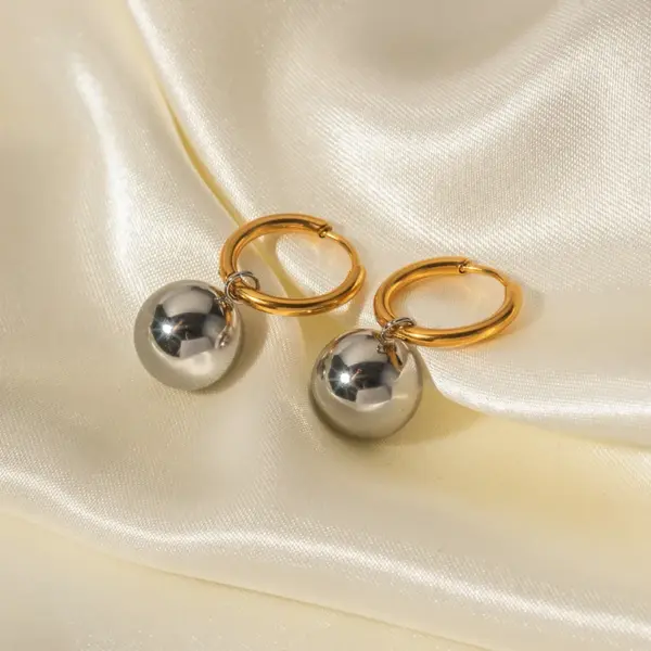 304 Stainless Steel Round PVD Coated 18K Real Gold Plated INS Style Plating Silver Drop Earrings