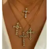 304 Stainless Steel Cross PVD Coated Rhinestones Zircon 14K Gold Plated 18K Gold Plated Sweet Commute Korean Style Waterproof Non Tarnish Surgical Steel Regular Chain Lobster Trigger Clasp Closure Pendant Necklace