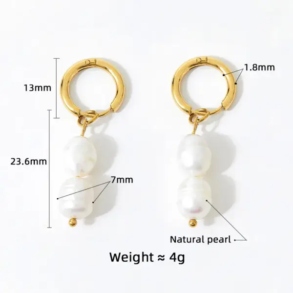 PVD Coated Real Gold Plated 16K Gold White Gold Plated Gold Plating Solid Color 304 Stainless Steel Freshwater Pearl Fashion Waterproof Non Tarnish Drop Earrings