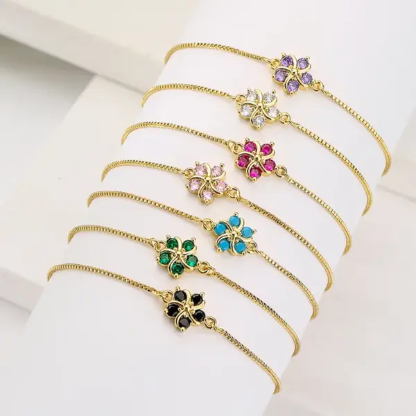 Wholesale Fashion Flower Copper Zircon Bracelets In Bulk