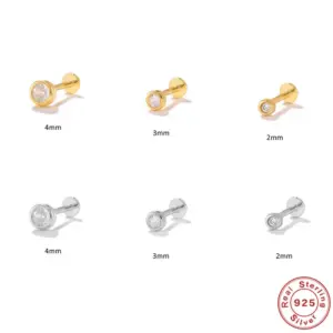 Wholesale 1 Piece 925 Sterling Silver Zircon Geometric Ear Studs