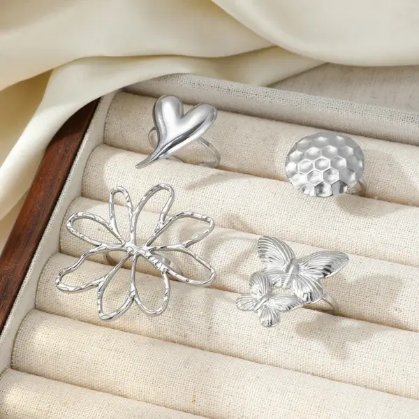Wholesale Jewelry Vacation Simple Style Flower 304 Stainless Steel Plating Open Rings