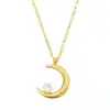 Wholesale PVD Coated Real Gold Plated Moon Titanium Steel Fashion Waterproof Non Tarnish Pendant Necklace