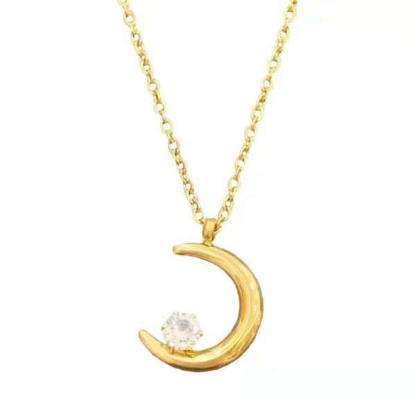 Wholesale PVD Coated Real Gold Plated Moon Titanium Steel Fashion Waterproof Non Tarnish Pendant Necklace