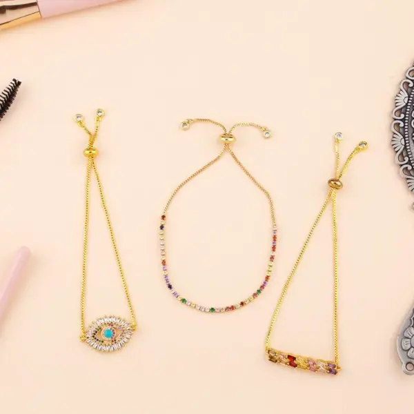 Wholesale Fashion Geometric Copper 18k Gold Plated Artificial Gemstones Bracelets In Bulk