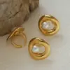 Ion Plating (IP) Real Gold Plated 18K Solid Color 304 Stainless Steel Imitation Pearl Elegant Retro Simple Style Waterproof Non Tarnish Open Rings
