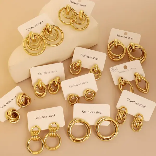 Wholesale Gold Titanium Steel Geometric Earrings Simple Design Luxury Women's Fashion Jewelry Elegant Vintage Sensation Round Shape