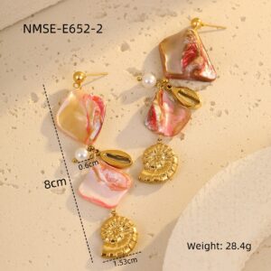 Nmse-e652-2 pink conch earrings / 18K